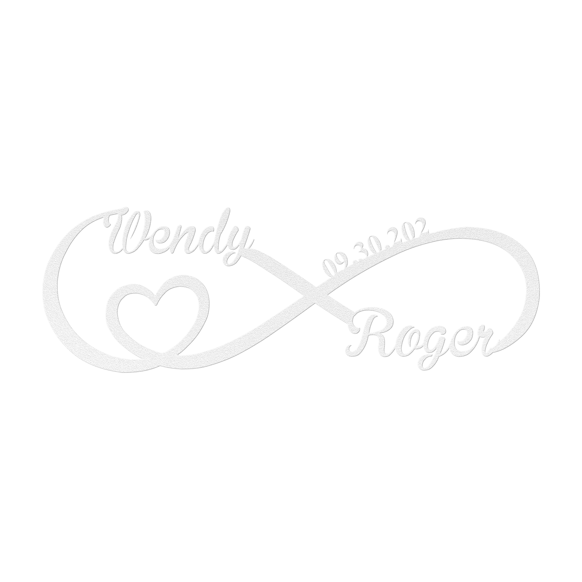 Personalized infinity love metal sign in white — custom couples names and wedding date wall art