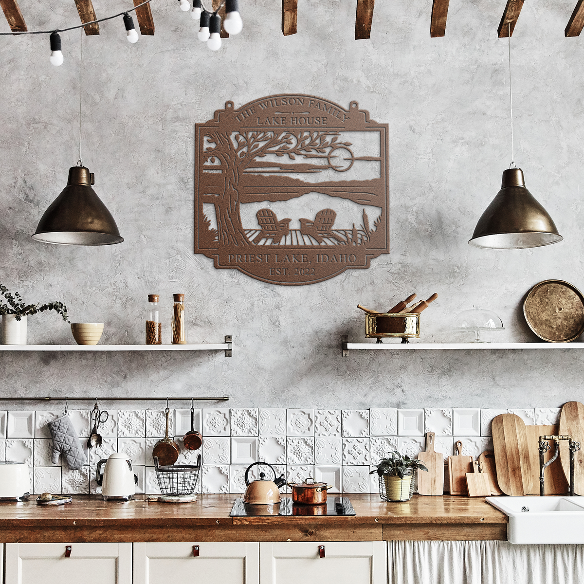 Personalized_Lake_House_Metal_Sign_Custo_Copper_Rustic_Kitchen_Mockup.png