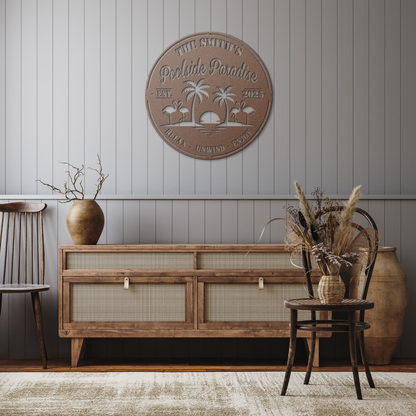 Personalized_Poolside_Paradise_Metal_Sig_Copper_Rustic_Hallway_Mockup.png_15788024