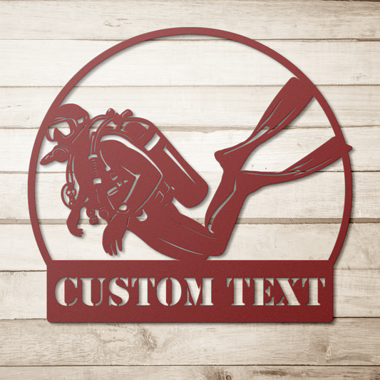 Custom scuba diver metal wall art – personalized name sign for divers
