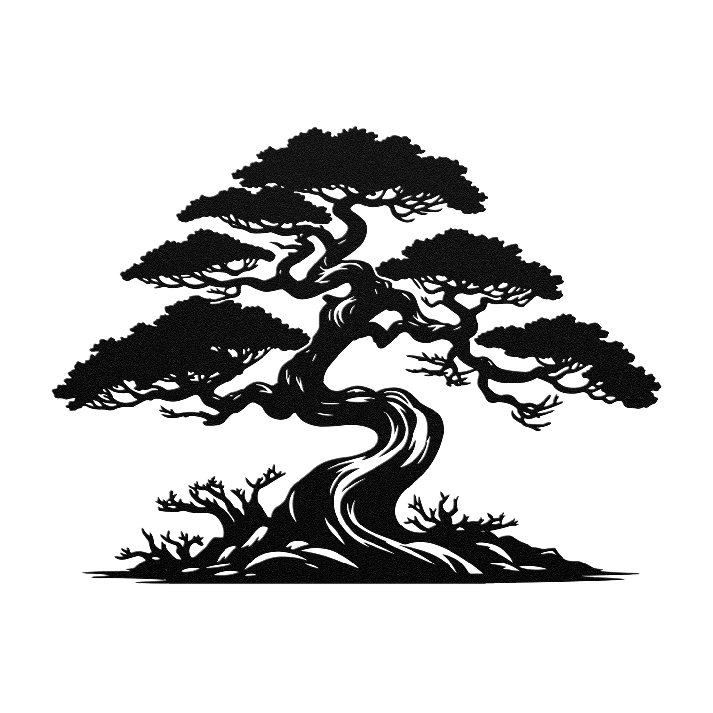 Pine tree and bonsai metal sign in white — cabin and lodge wall art