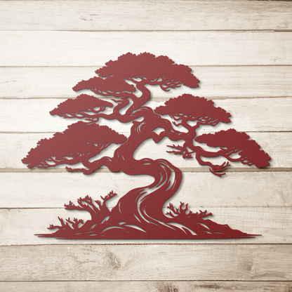 Bonsai metal wall decor in copper finish — minimalist nature steel sign