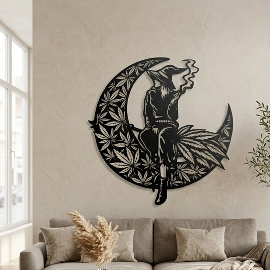witch crescent moon metal wall art
