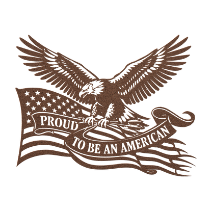 Proud to Be an American metal wall art in copper — patriotic bald eagle flag sign