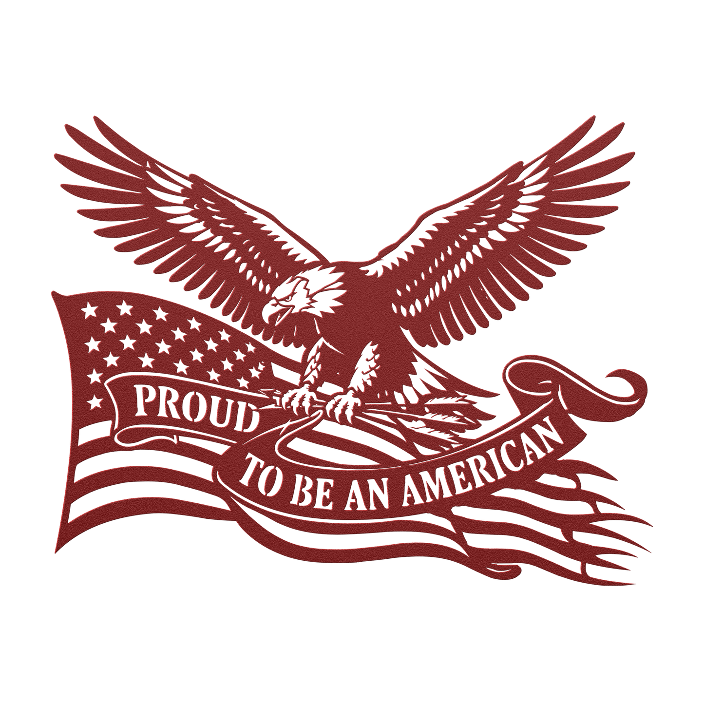Proud to Be an American metal wall art in red — patriotic bald eagle flag sign