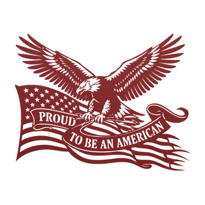 Proud to Be an American metal wall art in red — patriotic bald eagle flag sign