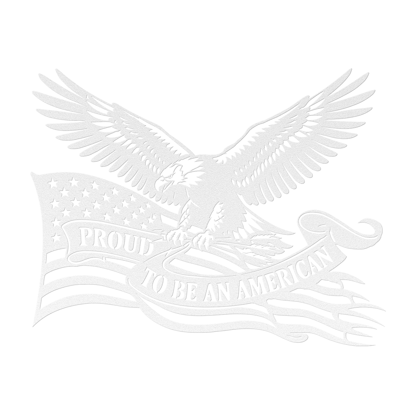 Proud to Be an American metal wall art in white — patriotic bald eagle flag sign