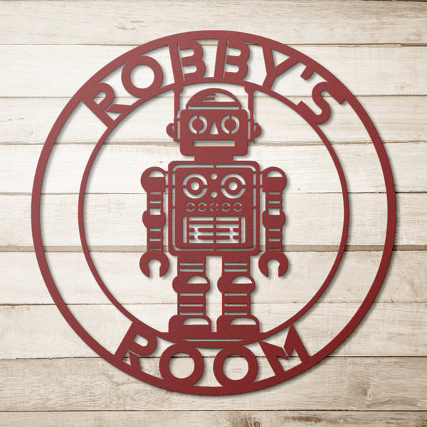 Retro Robot Boys Room Sign - Custom Metal Decor – Metal Art Signs