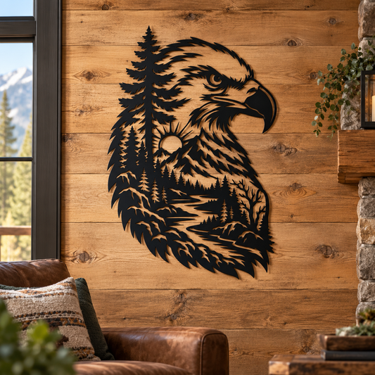 Bald eagle metal sign in black — rustic wilderness wildlife steel wall art