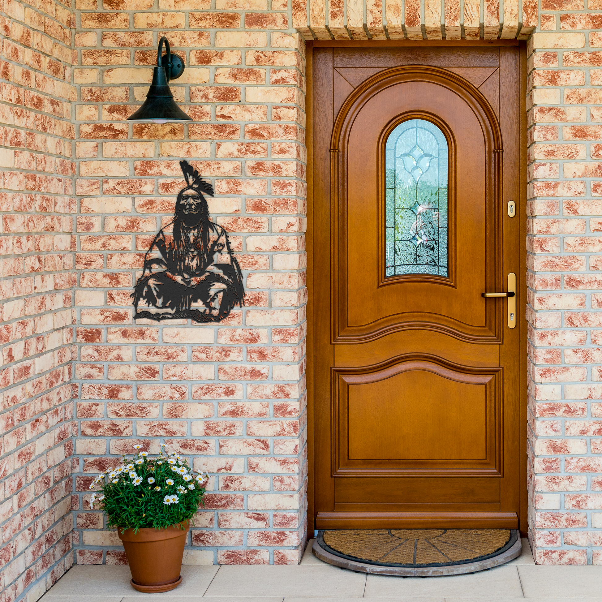 Sitting_Bull_Warrior_Chief_Metal_Sign___Black_Brick_Entrance_Mockup.png
