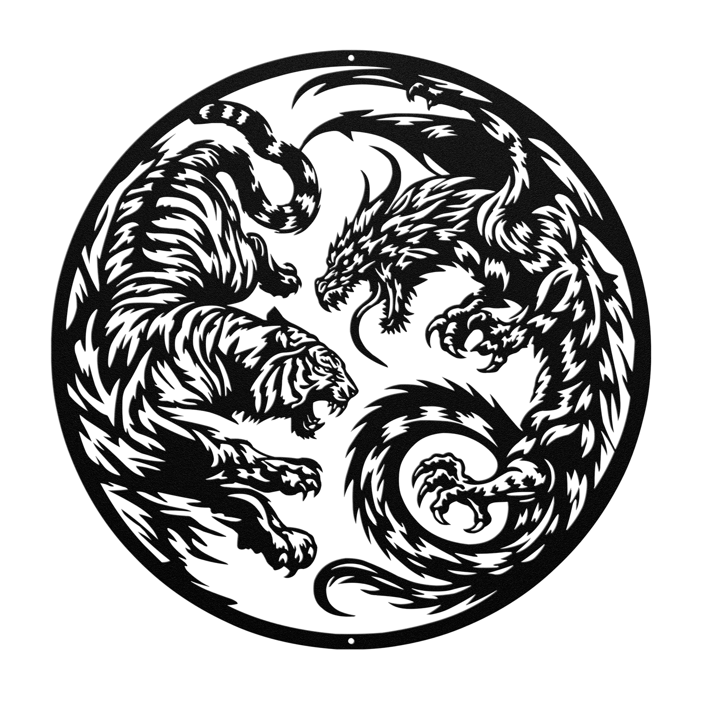 Tiger dragon yin yang steel wall art in copper — eastern philosophy home decor