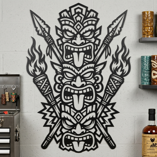 tribal tiki totem metal wall art for tropical decor