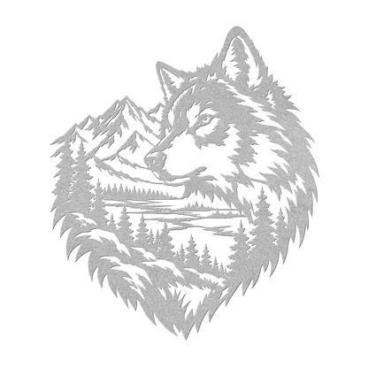 Timber wolf rustic metal sign in silver — rustic wilderness wildlife steel wall decor