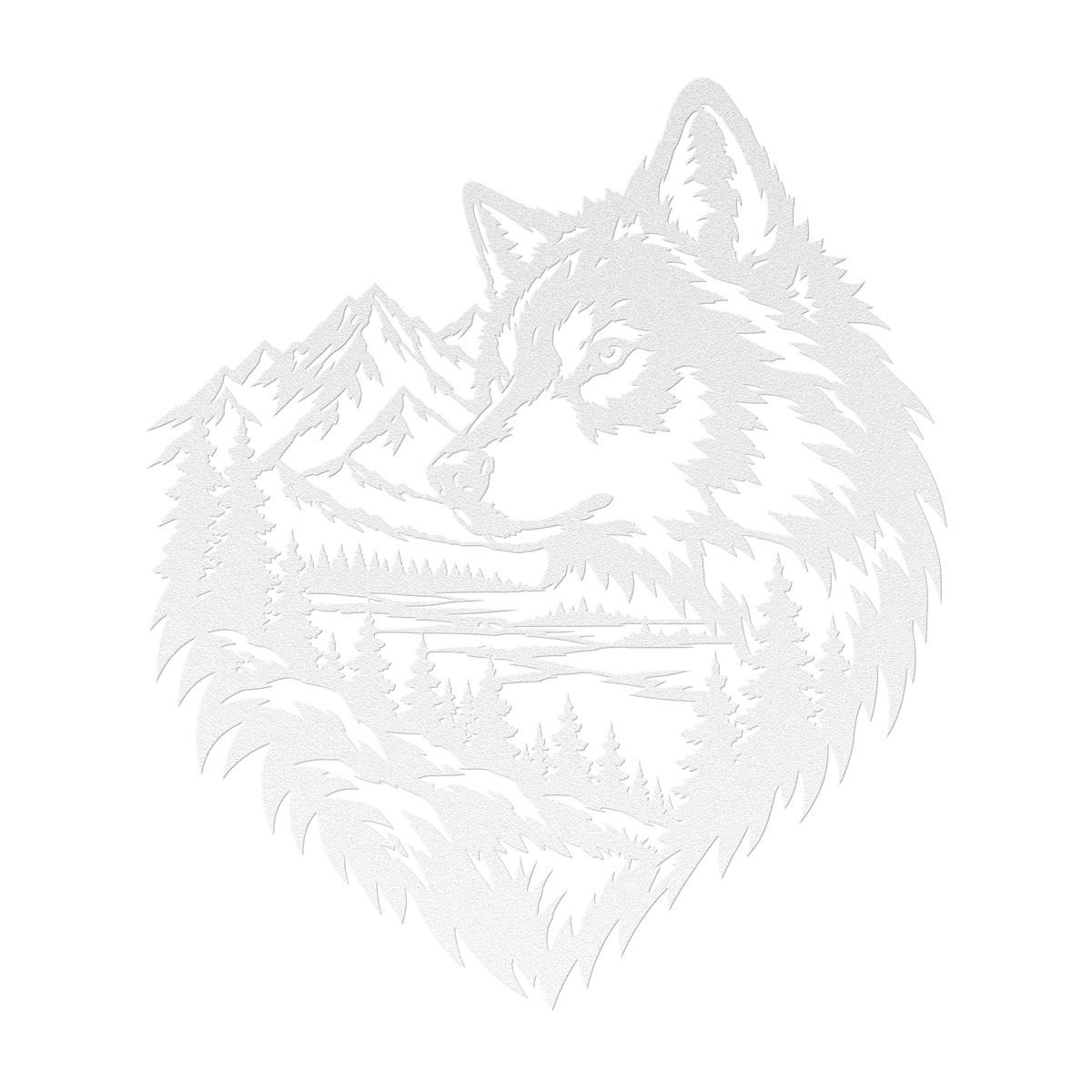 Timber wolf rustic metal sign in white — rustic wilderness wildlife steel wall decor