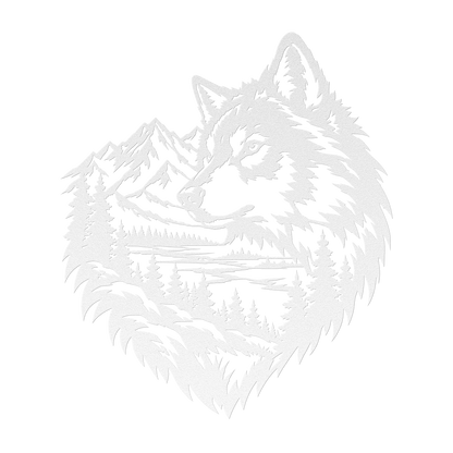 Timber wolf rustic metal sign in white — rustic wilderness wildlife steel wall decor