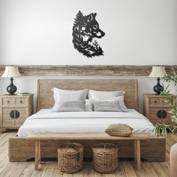 Wolf Head Tree Metal Sign Rustic Cabin Wildlife Wall Art – Metal Art Signs