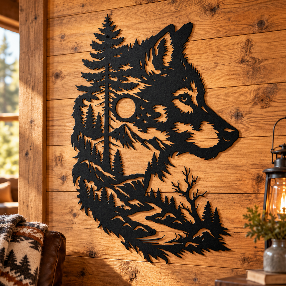 Wolf Head Tree Metal Sign Rustic Cabin Wildlife Wall Art – Metal Art Signs